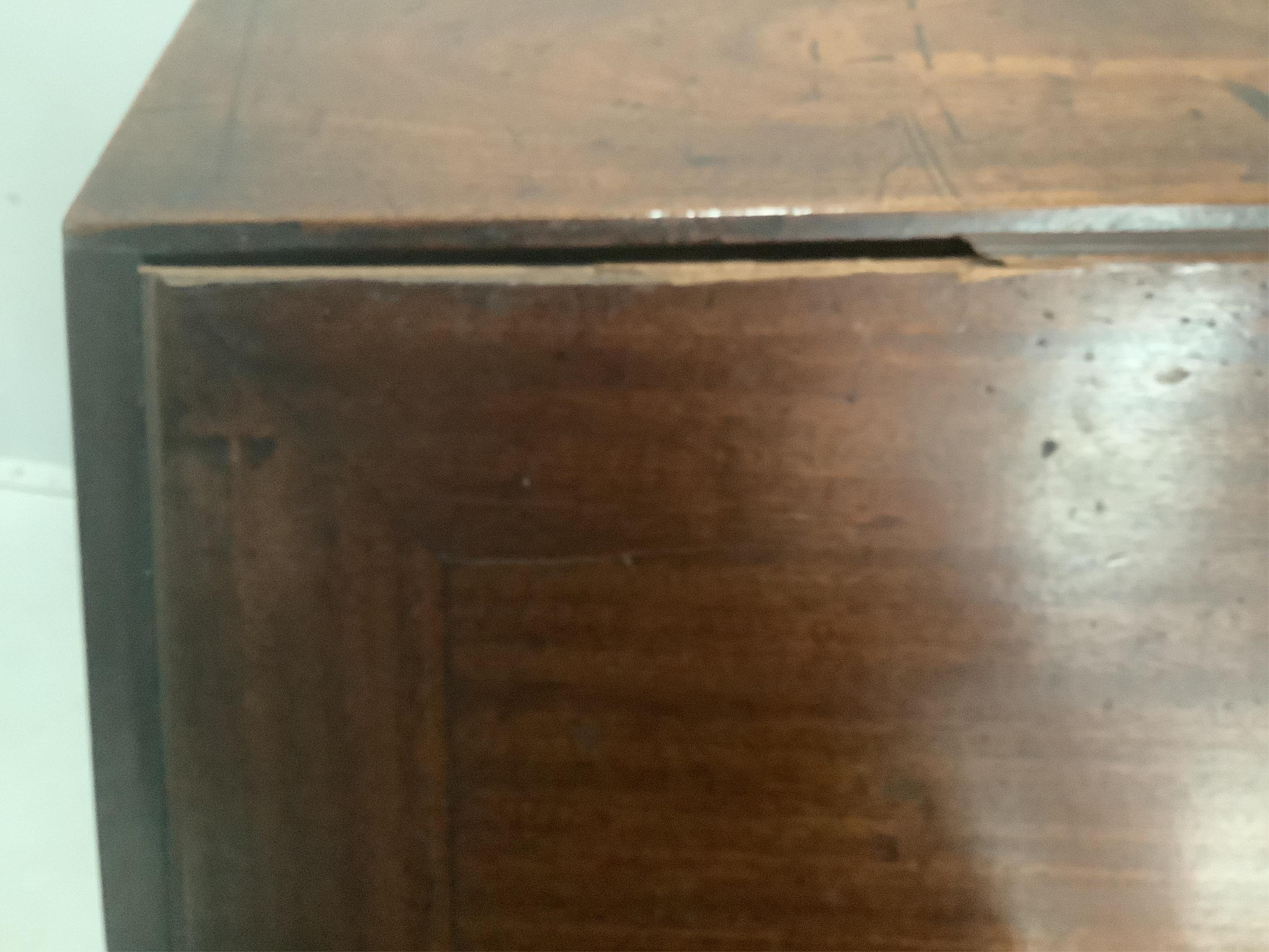 A George III mahogany bureau, width 91cm, depth 52cm, height 105cm. Condition - poor